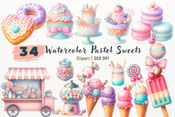 Download Watercolor Pastel Sweets Clipart - Premium Resources